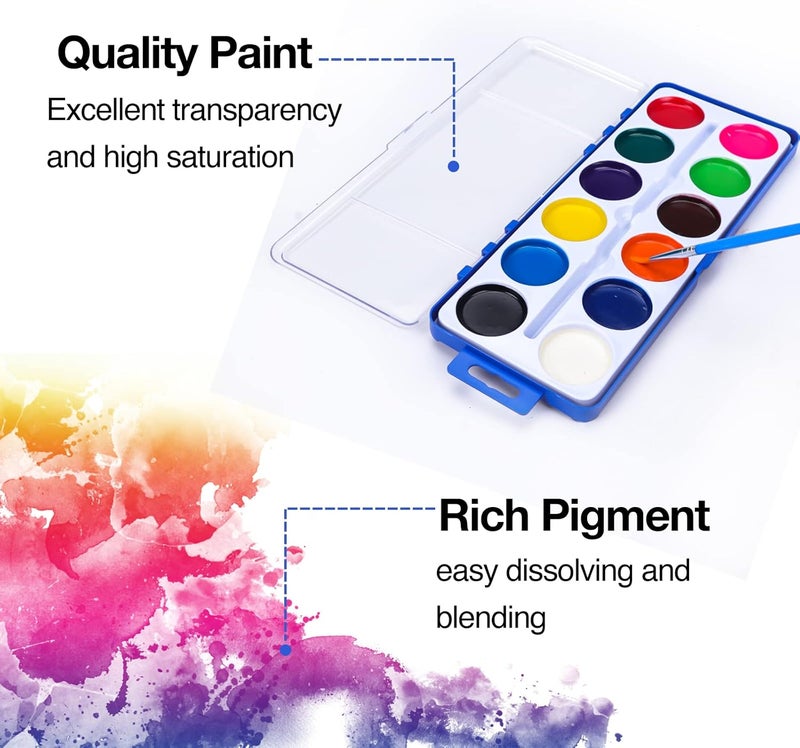 FUMILE 42 Pack Watercolor Paint Set for Kids, 12 Colors Watercolors Paints with Paint Brush, Kids Watercolor Paint Set for Party Favor, Classroom. - Image 4
